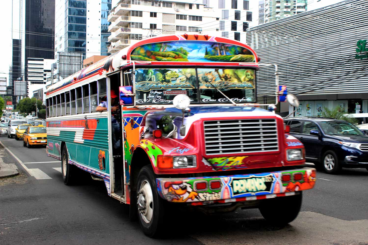 Colourful chicken bus Panama street culture