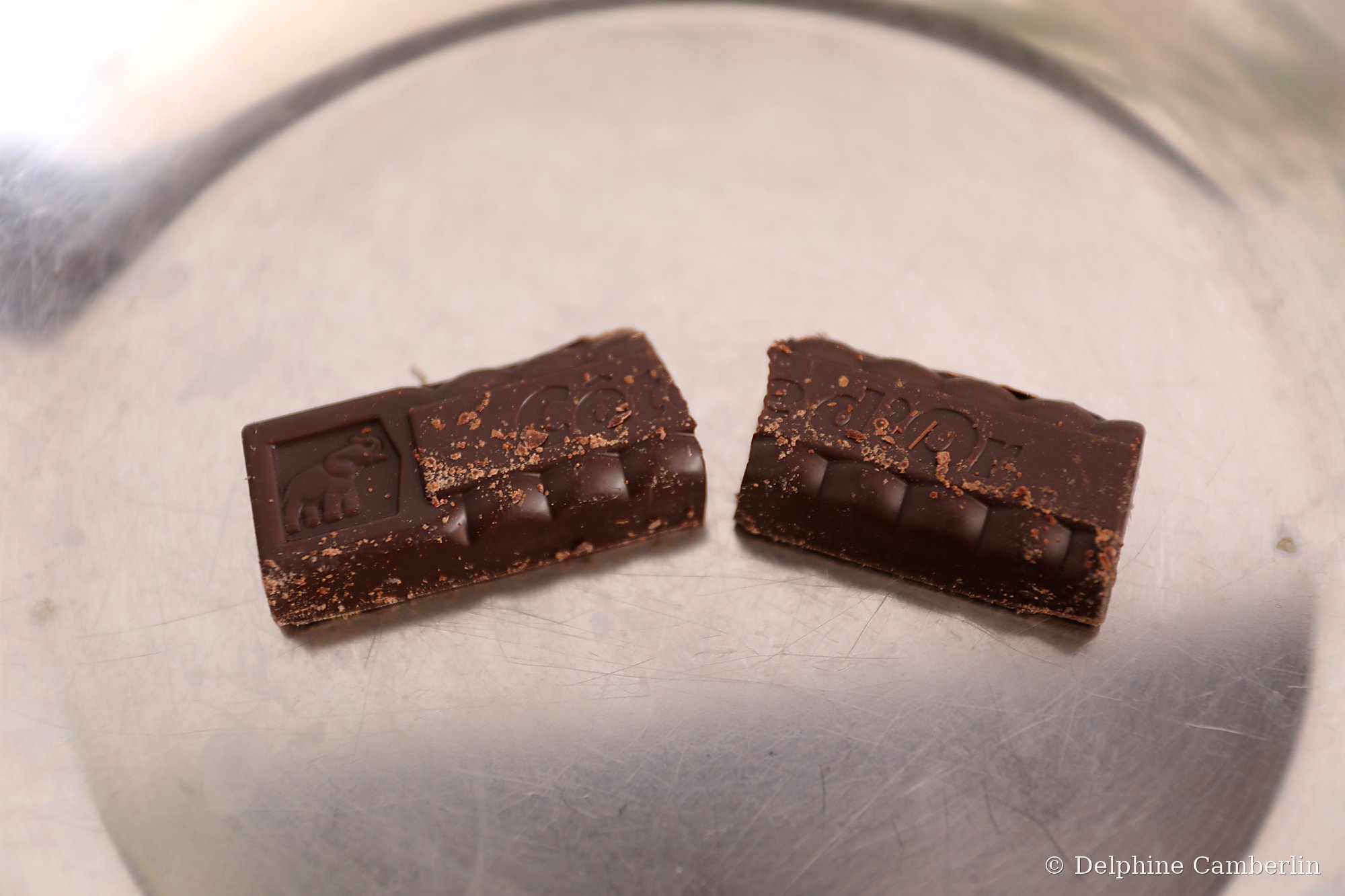 Broken chocolate bar showing internal structure