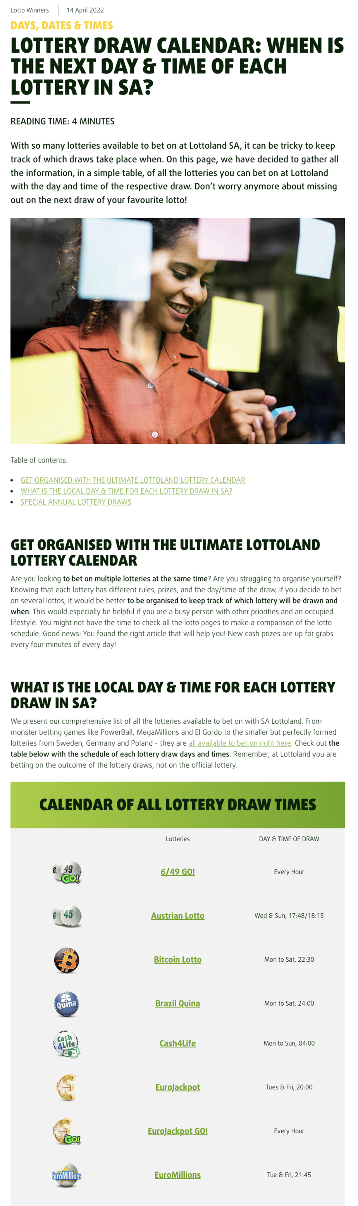 Lotery articlet for South Africa market