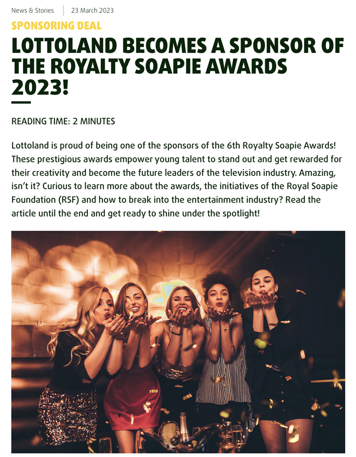 Lottoland article about Soapie Awards in India